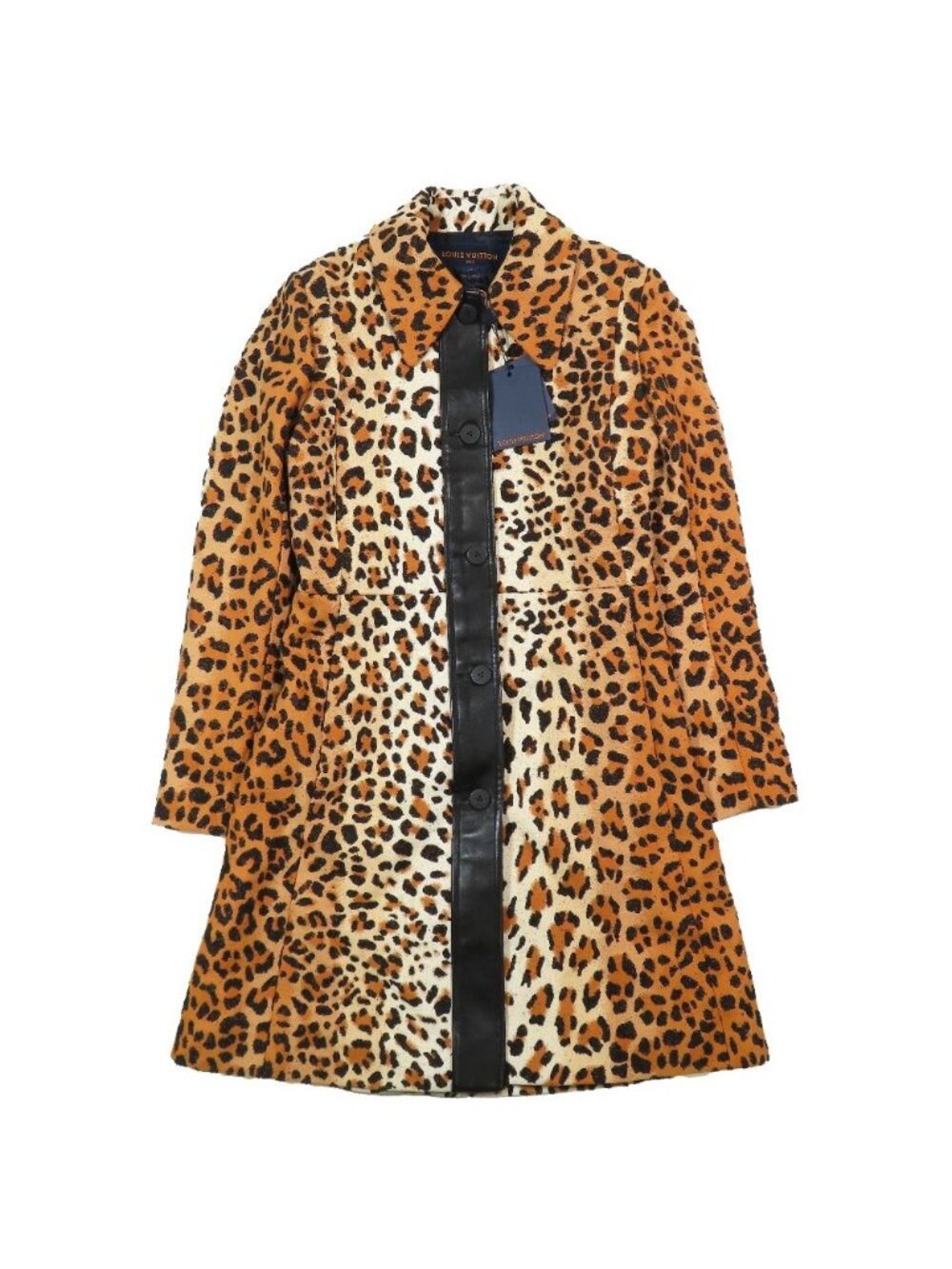 Louis Vuitton Leopard Pattern Embroidery Soutien Collar Coat Leather Trim Long
